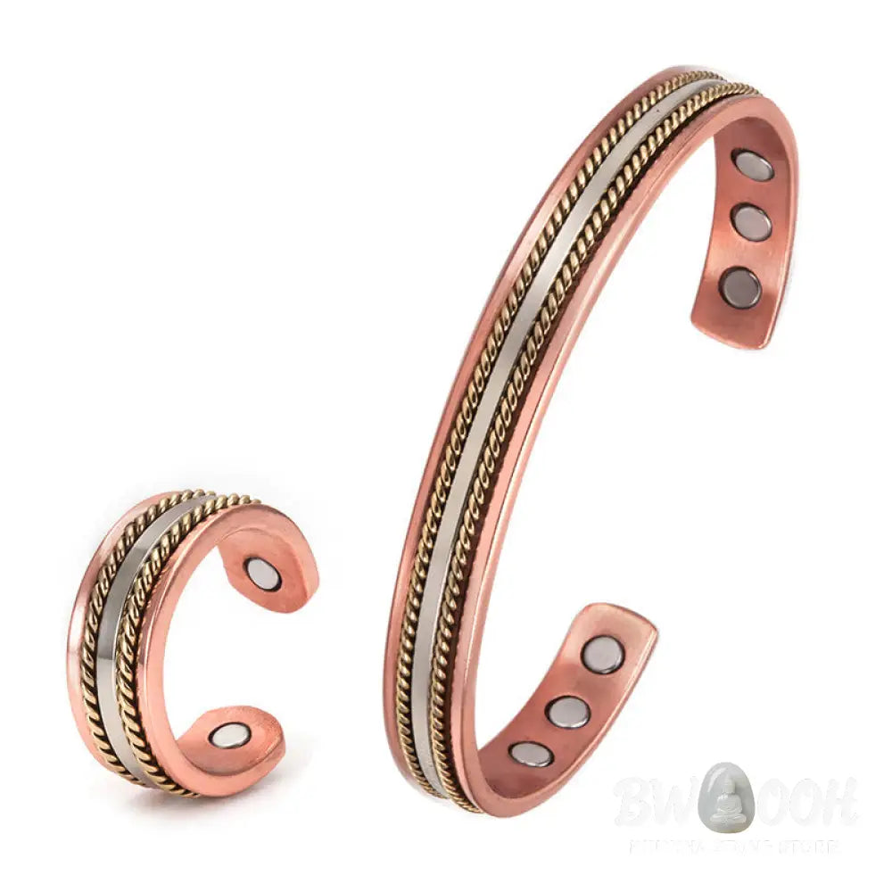 Buddha Stones Retro Twisted Design Copper Open Wealth Luck Cuff Bracelet Bangle Ring - Bracelet Bangle