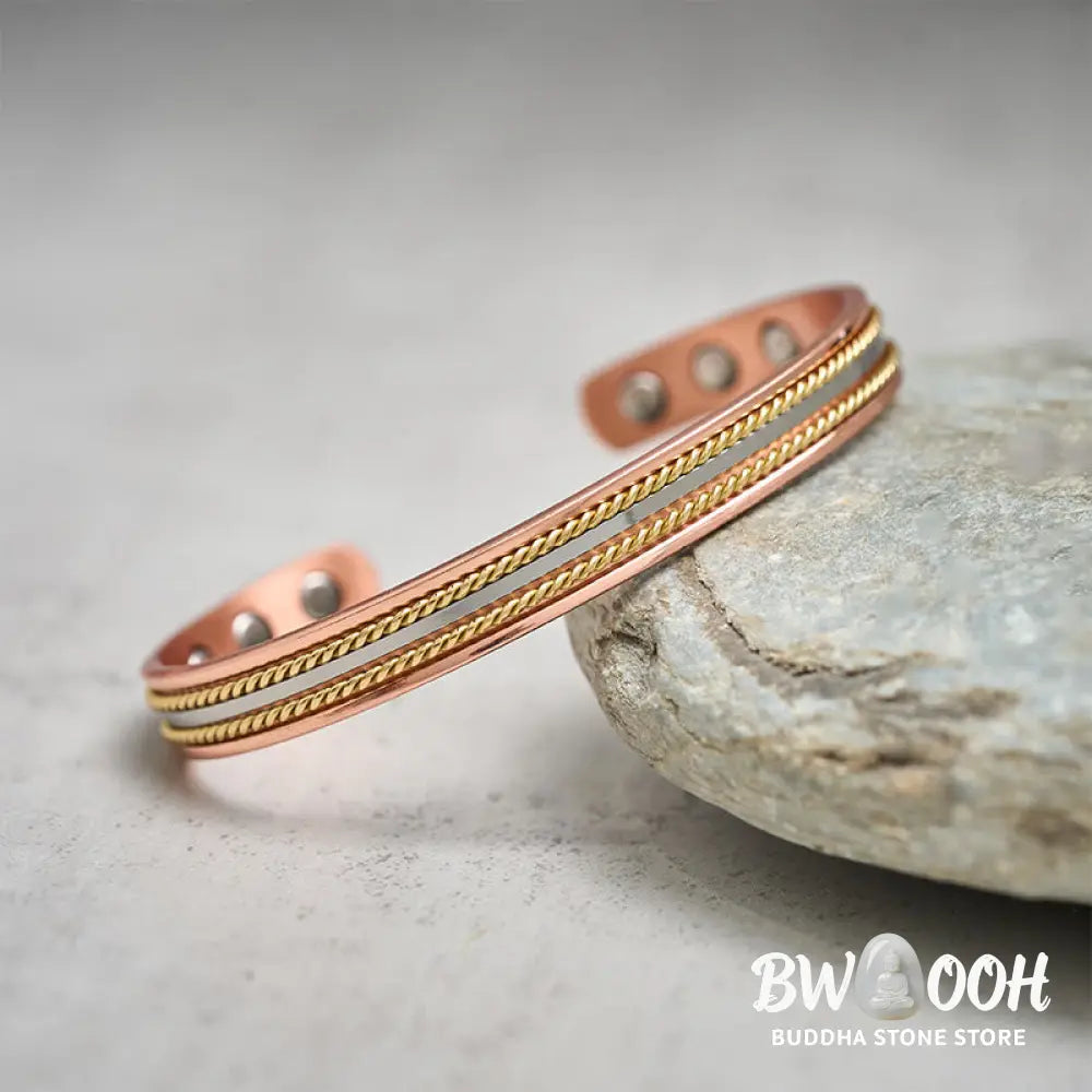 Buddha Stones Retro Twisted Design Copper Open Wealth Luck Cuff Bracelet Bangle Ring - Bracelet Bangle