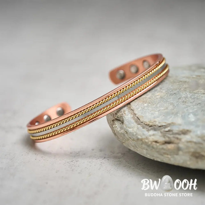Buddha Stones Retro Twisted Design Copper Open Wealth Luck Cuff Bracelet Bangle Ring - Bracelet Bangle