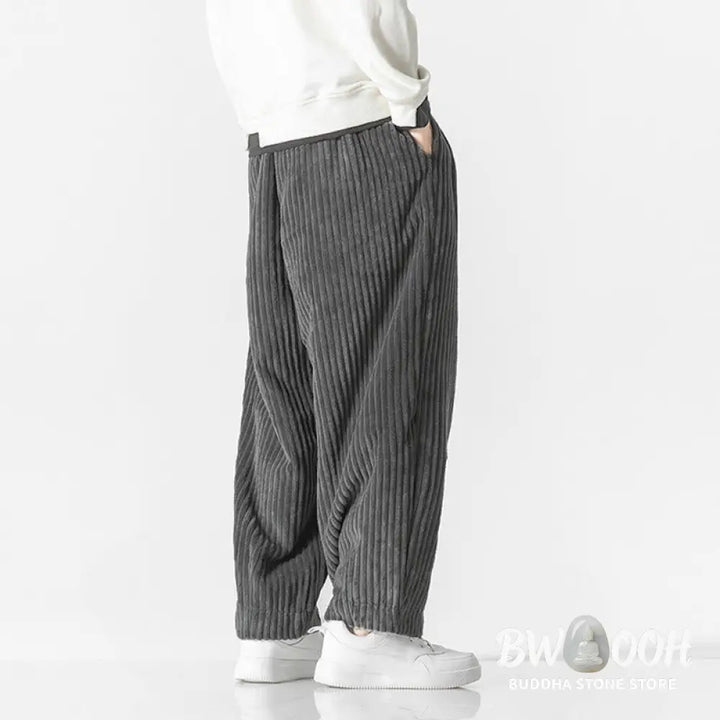 Buddha Stones Retro Winter Solid Color Men’s Drawstring Corduroy Harem Pants With Pockets - Men’s Harem Pants