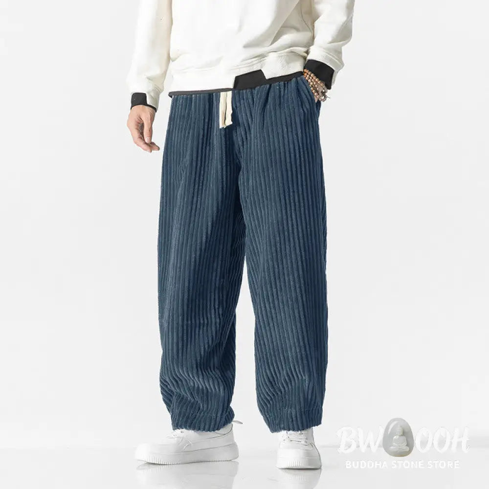 Buddha Stones Retro Winter Solid Color Men’s Drawstring Corduroy Harem Pants With Pockets - Men’s Harem Pants