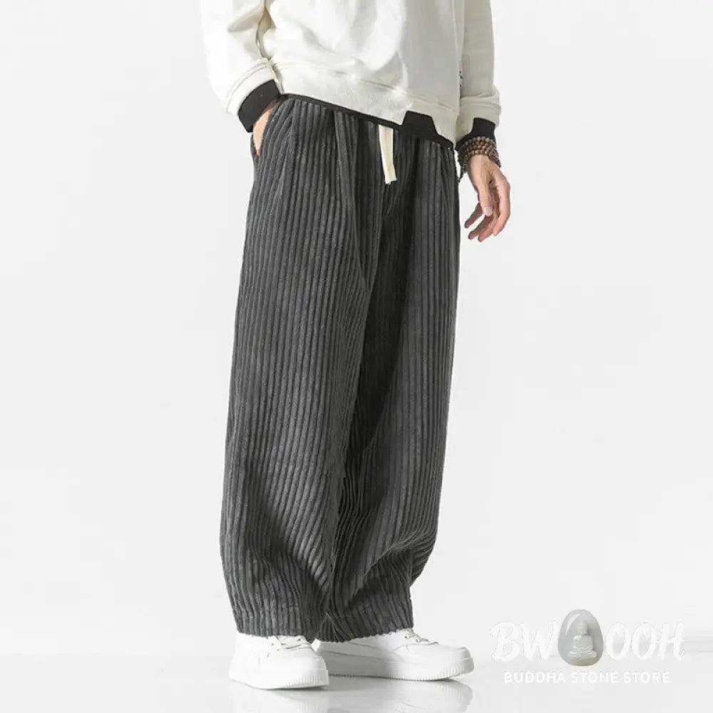 Buddha Stones Retro Winter Solid Color Men’s Drawstring Corduroy Harem Pants With Pockets - Men’s Harem Pants