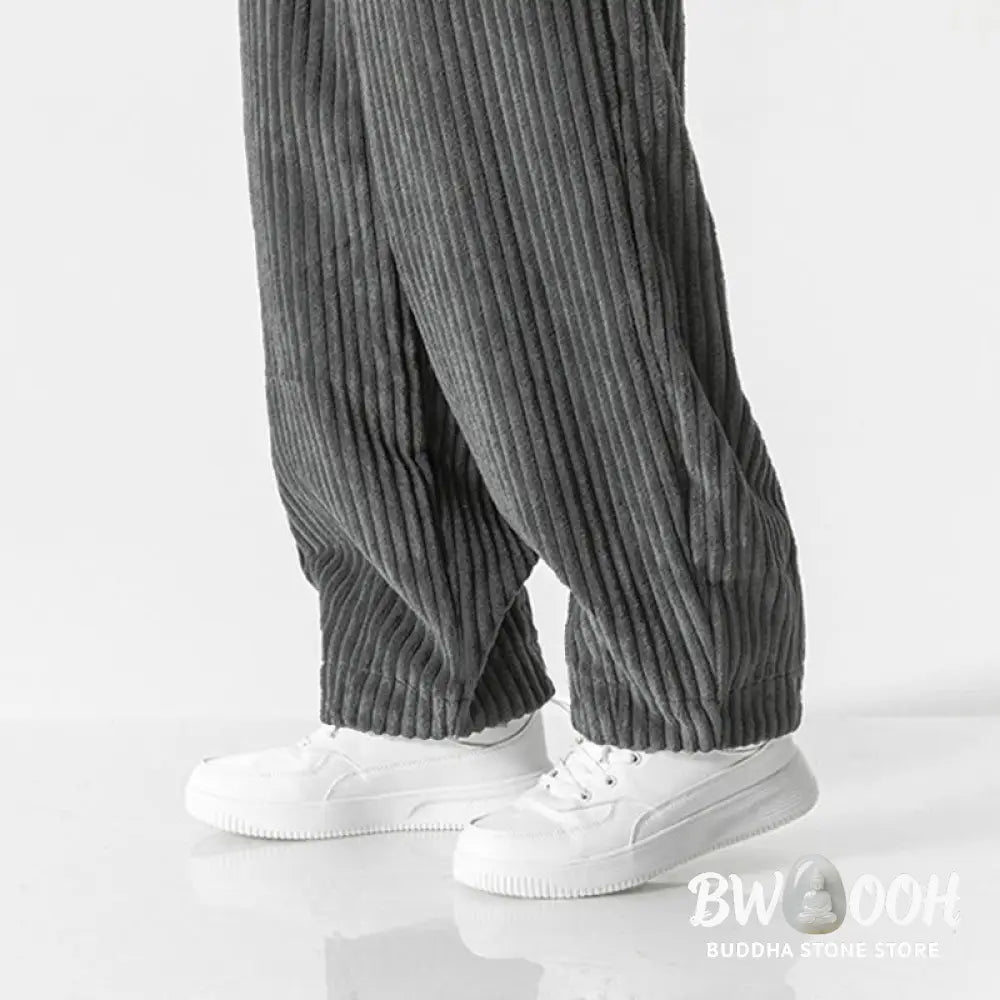 Buddha Stones Retro Winter Solid Color Men’s Drawstring Corduroy Harem Pants With Pockets - Men’s Harem Pants