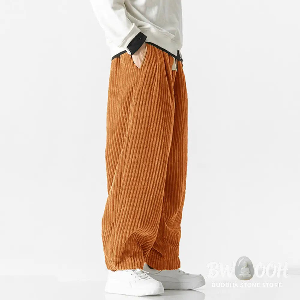 Buddha Stones Retro Winter Solid Color Men’s Drawstring Corduroy Harem Pants With Pockets - Men’s Harem Pants