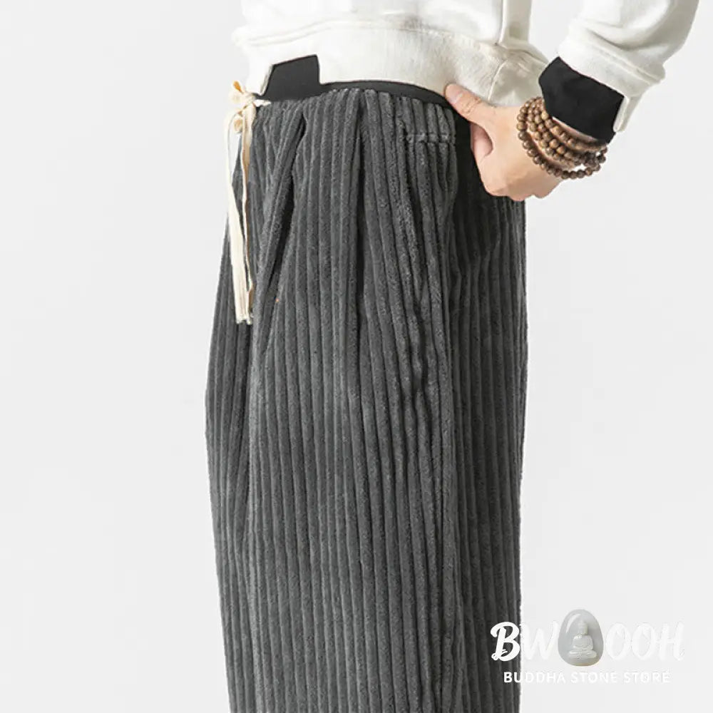 Buddha Stones Retro Winter Solid Color Men’s Drawstring Corduroy Harem Pants With Pockets - Men’s Harem Pants
