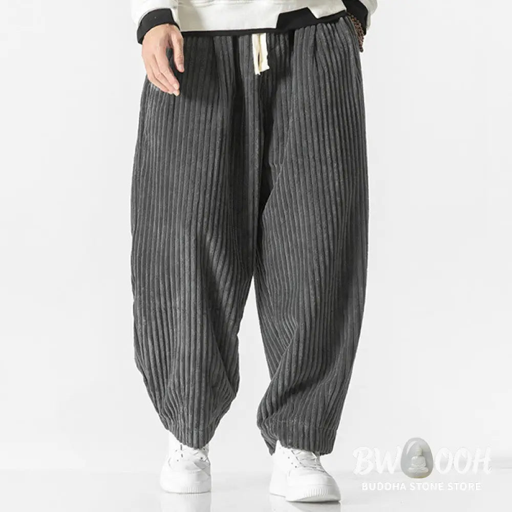 Buddha Stones Retro Winter Solid Color Men’s Drawstring Corduroy Harem Pants With Pockets - Men’s Harem Pants