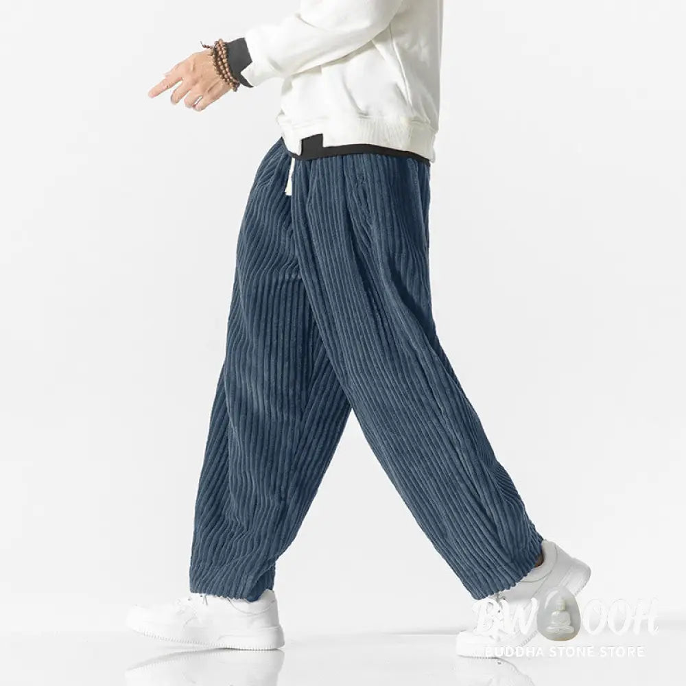 Buddha Stones Retro Winter Solid Color Men’s Drawstring Corduroy Harem Pants With Pockets - Men’s Harem Pants