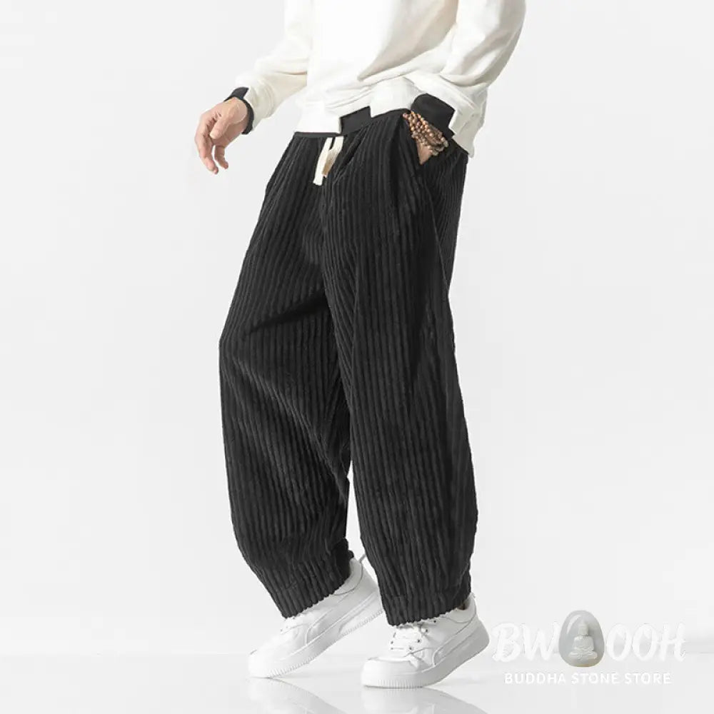 Buddha Stones Retro Winter Solid Color Men’s Drawstring Corduroy Harem Pants With Pockets - Men’s Harem Pants