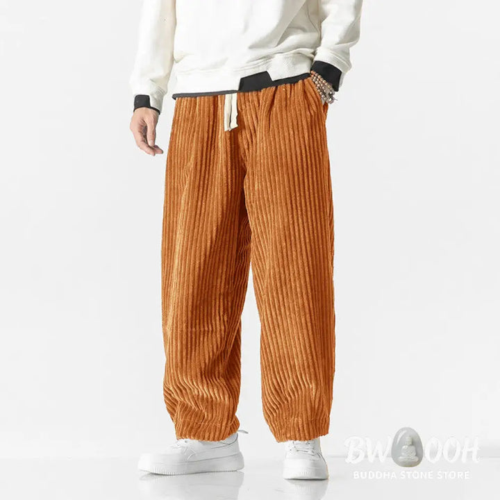 Buddha Stones Retro Winter Solid Color Men’s Drawstring Corduroy Harem Pants With Pockets - Men’s Harem Pants