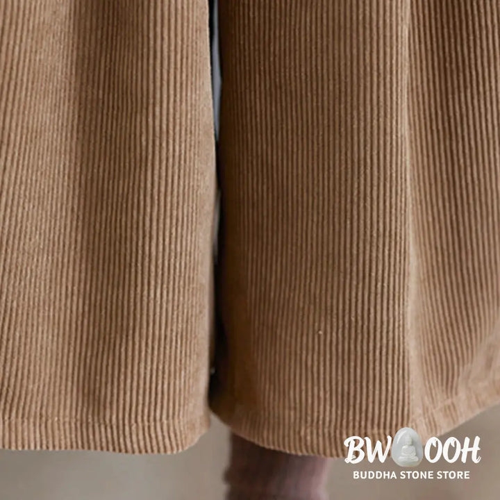 Buddha Stones Retro Women’s Wide Leg 7-8 Length Corduroy Pants With Pockets Belt - Women’s Wide Leg Pants