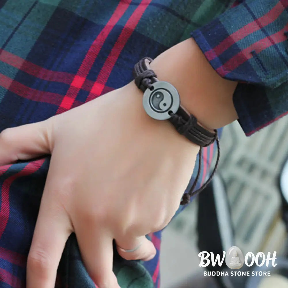 Buddha Stones Retro Yin Yang Leather Harmony String Bracelet - BWOOOH - Bracelet