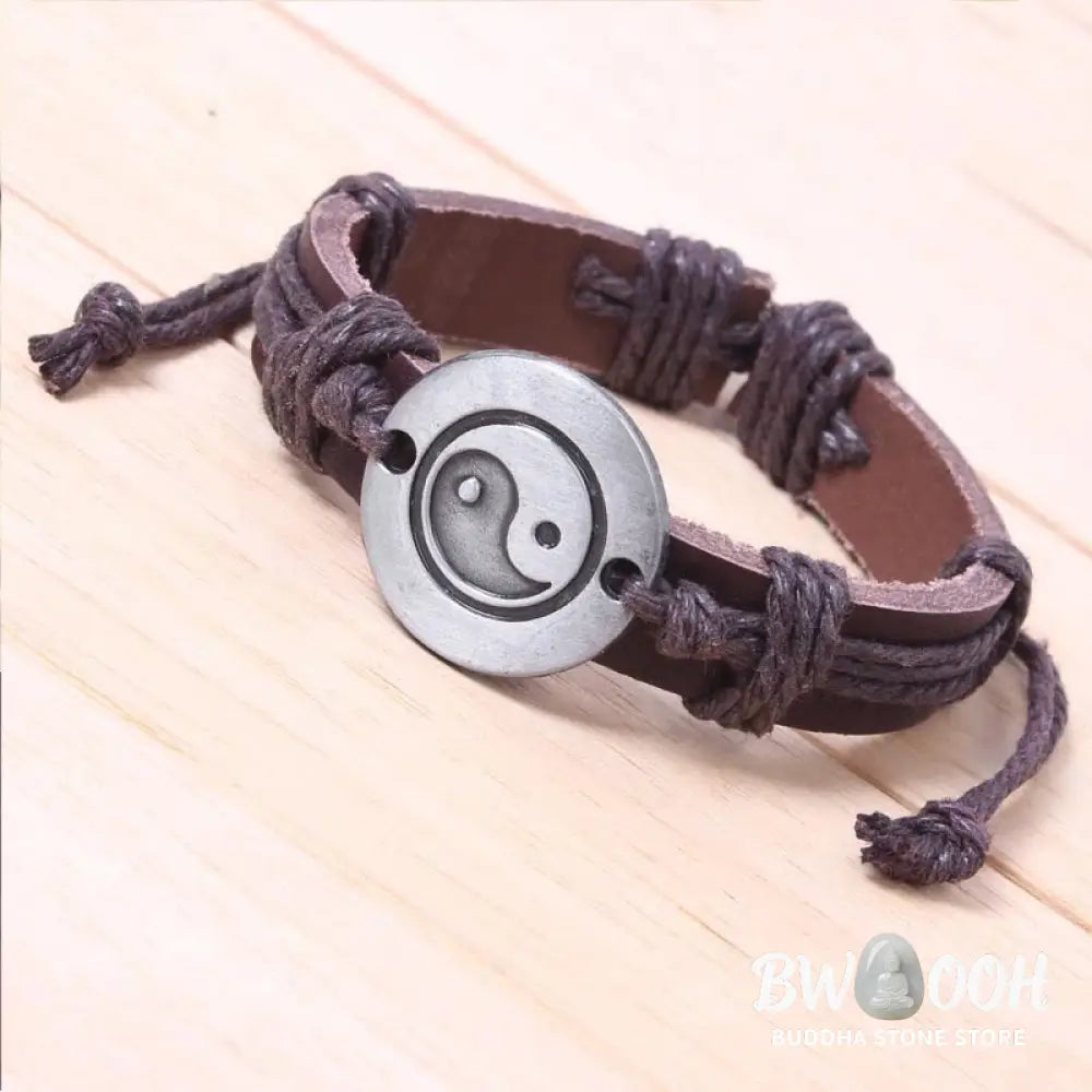 Buddha Stones Retro Yin Yang Leather Harmony String Bracelet - BWOOOH - Bracelet