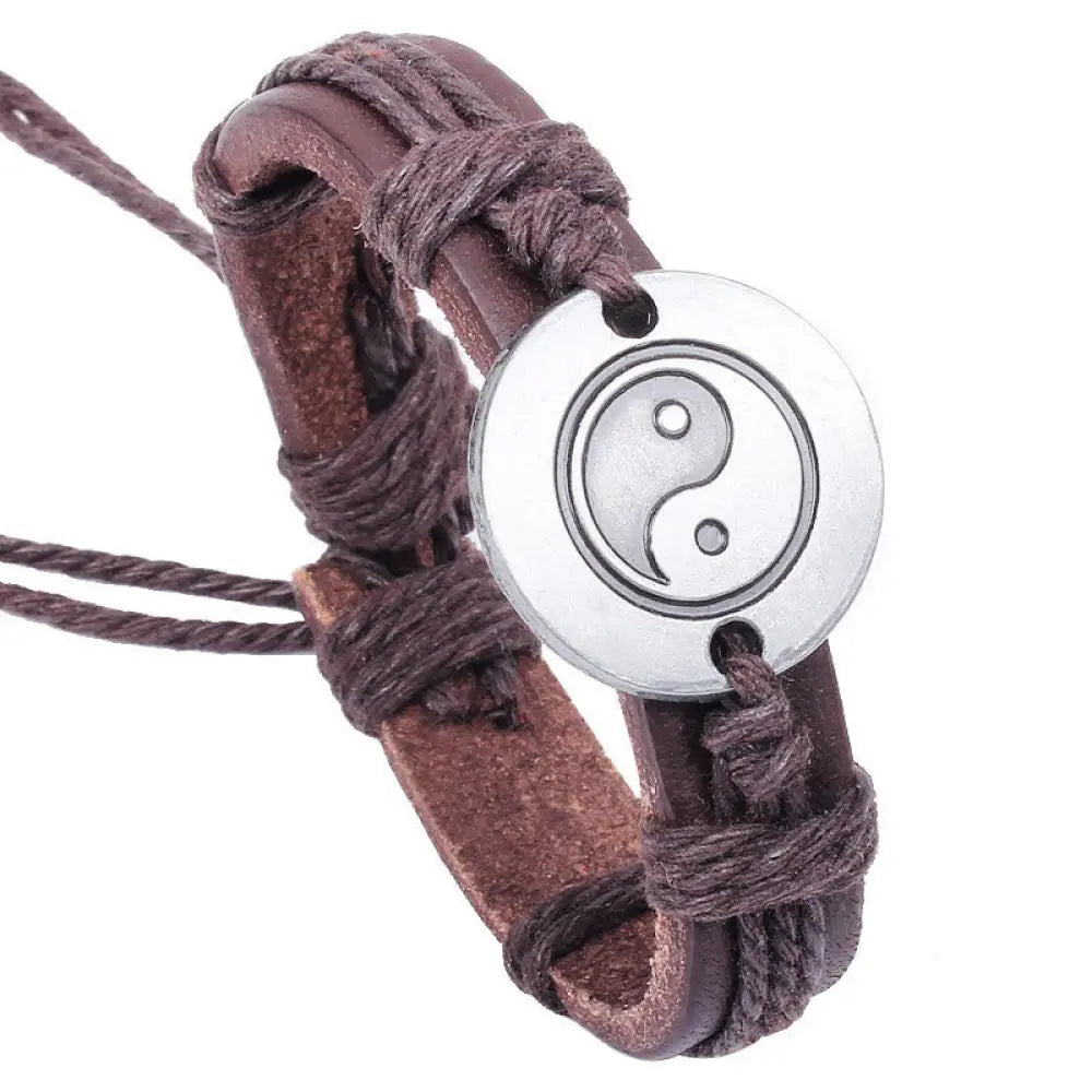 BWOOOH Retro Yin Yang Leather Harmony String Bracelet - BWOOOH - Brown(Bracelet Size 23cm) - Bracelet