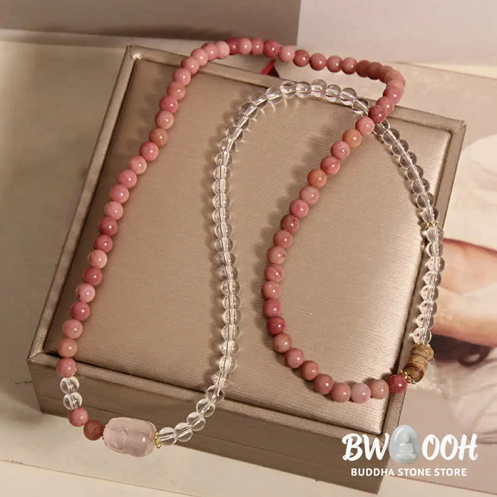 Buddha Stones Rhodonite Clear Quartz Rose Quartz PiXiu Triple Wrap Bracelet - Bracelet