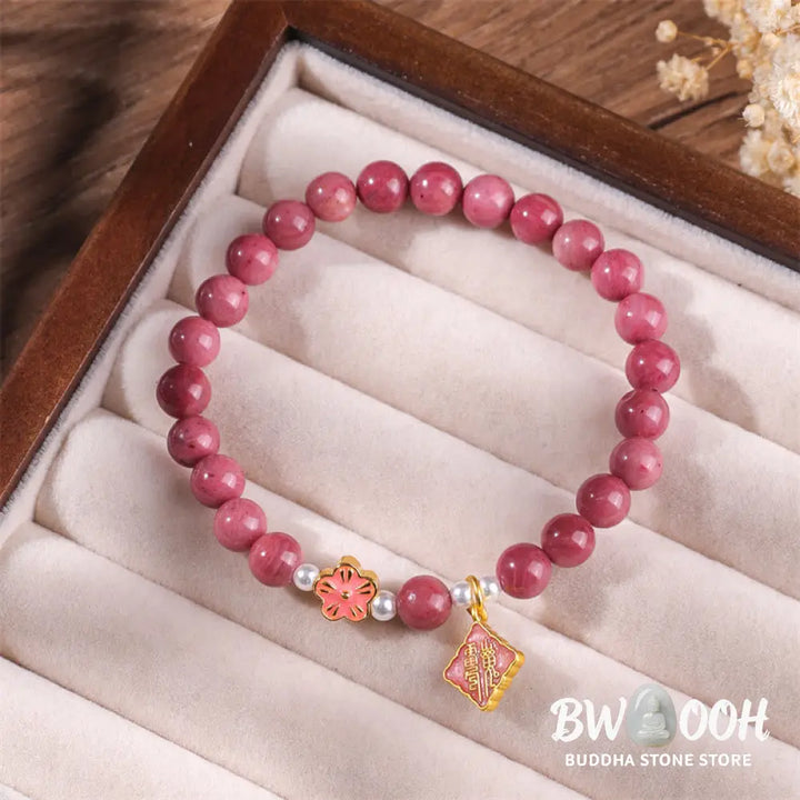 Buddha Stones Rhodonite Peach Blossom Loving Energy Bracelet - Rhodonite(Wrist Circumference 14-17.5cm) - Bracelet