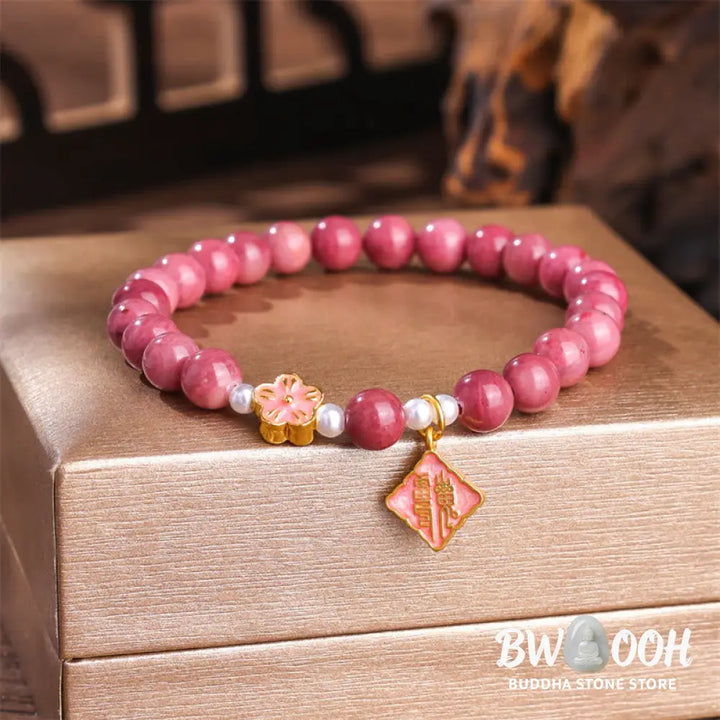 Buddha Stones Rhodonite Peach Blossom Loving Energy Bracelet - Rhodonite(Wrist Circumference 14-17.5cm) - Bracelet