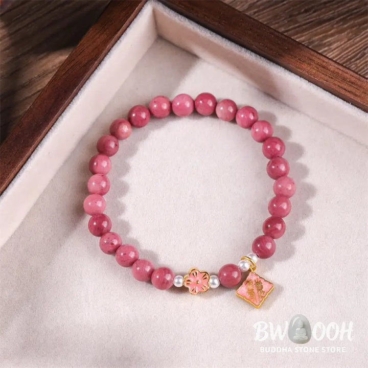 Buddha Stones Rhodonite Peach Blossom Loving Energy Bracelet - Rhodonite(Wrist Circumference 14-17.5cm) - Bracelet