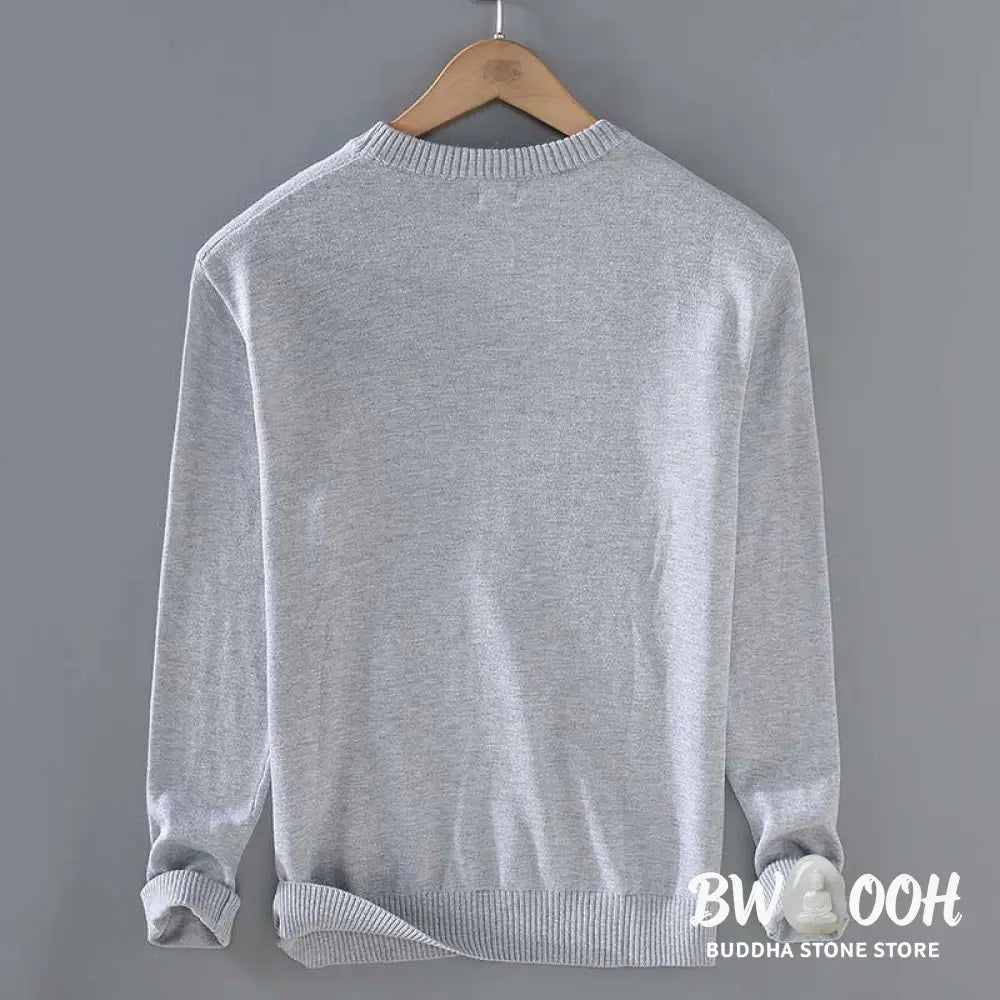Buddha Stones Ribbed Design Pure Cotton Thermal Men’s Crew Neck Long Sleeve Sweater - Men’s Sweater