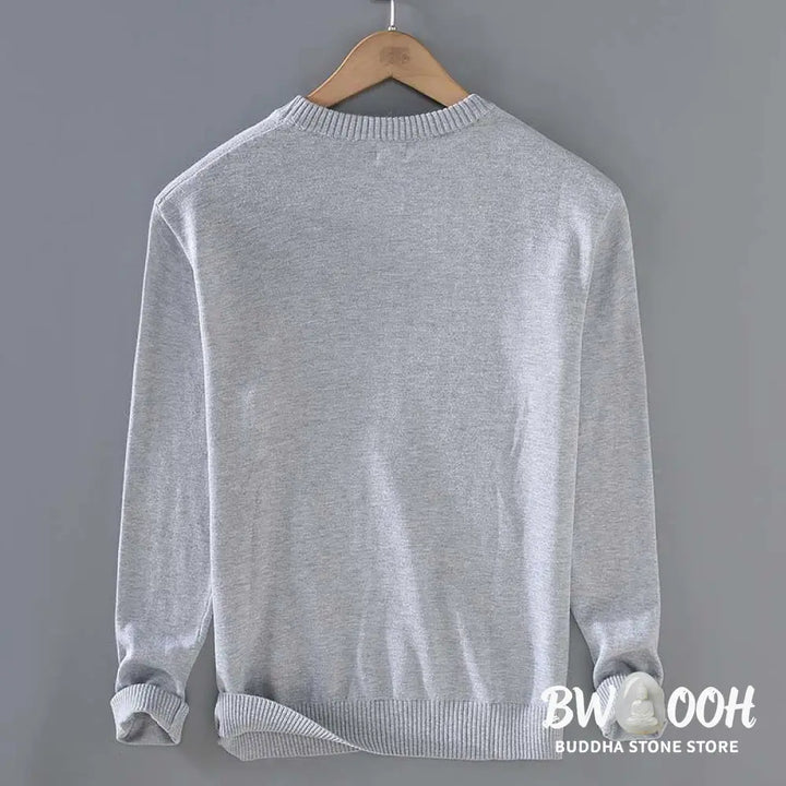 Buddha Stones Ribbed Design Pure Cotton Thermal Men’s Crew Neck Long Sleeve Sweater - Men’s Sweater