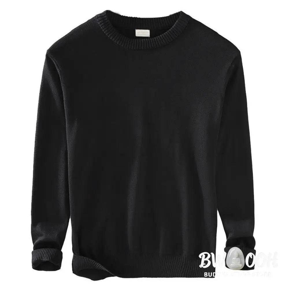 Buddha Stones Ribbed Design Pure Cotton Thermal Men’s Crew Neck Long Sleeve Sweater - Men’s Sweater