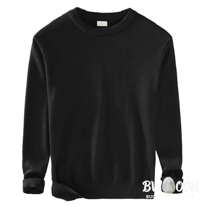 Buddha Stones Ribbed Design Pure Cotton Thermal Men’s Crew Neck Long Sleeve Sweater - Men’s Sweater