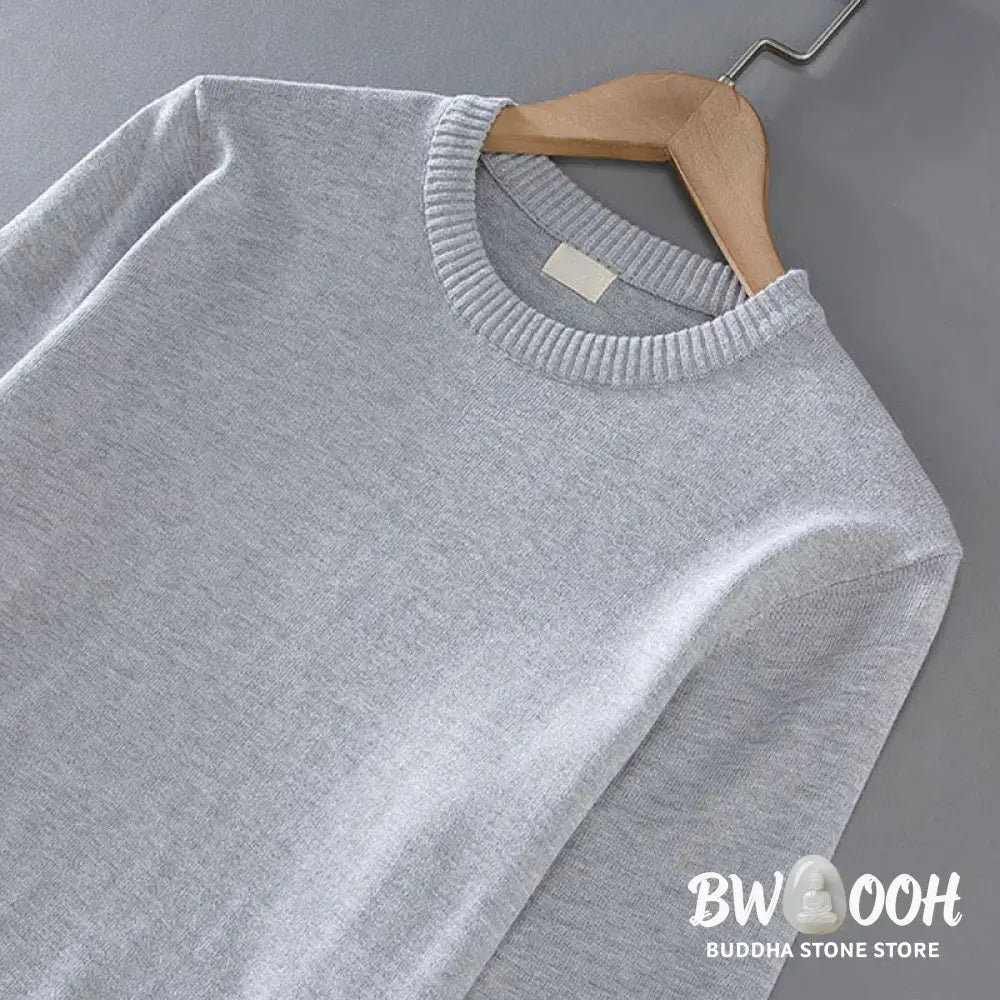 Buddha Stones Ribbed Design Pure Cotton Thermal Men’s Crew Neck Long Sleeve Sweater - Men’s Sweater
