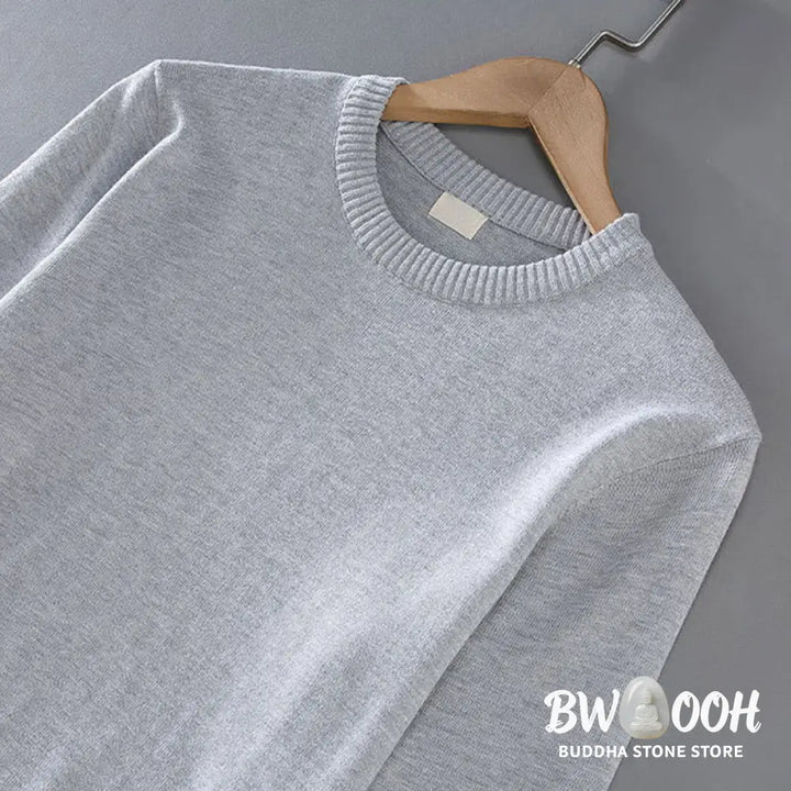Buddha Stones Ribbed Design Pure Cotton Thermal Men’s Crew Neck Long Sleeve Sweater - Men’s Sweater