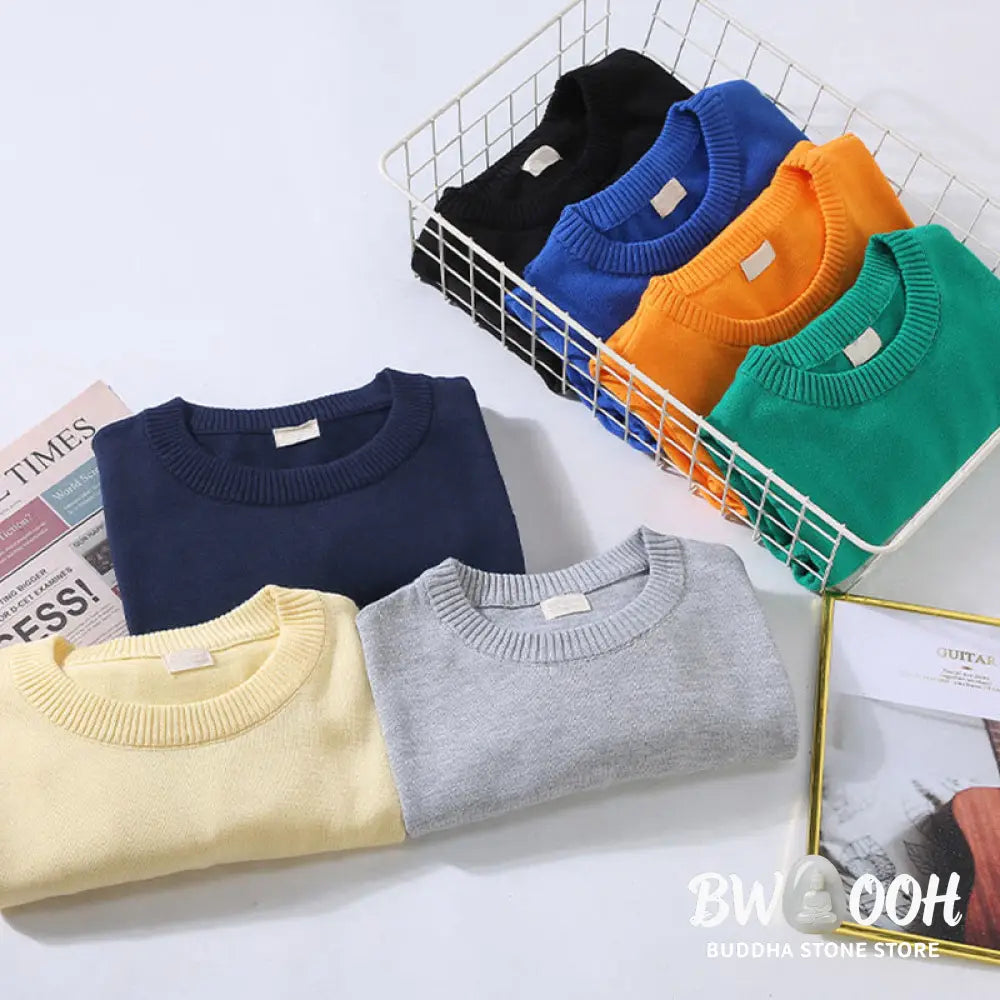 Buddha Stones Ribbed Design Pure Cotton Thermal Men’s Crew Neck Long Sleeve Sweater - Men’s Sweater