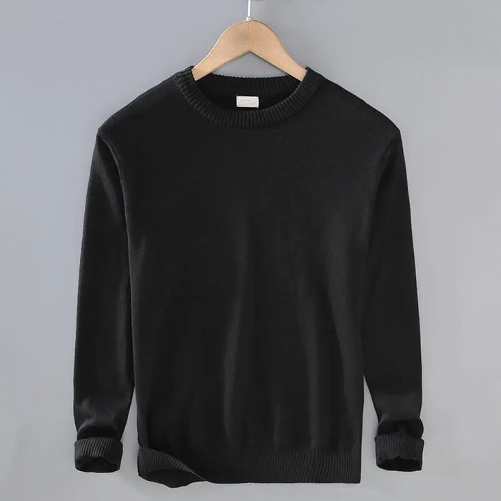 Buddha Stones Ribbed Design Pure Cotton Thermal Men’s Crew Neck Long Sleeve Sweater - Black / US/UK/AU36，EU46 (L)