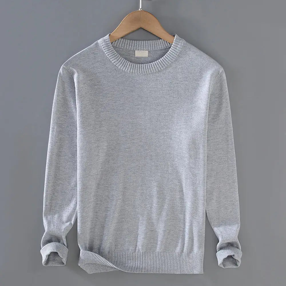 Buddha Stones Ribbed Design Pure Cotton Thermal Men’s Crew Neck Long Sleeve Sweater - LightGrey / US/UK/AU36，EU46 (L)