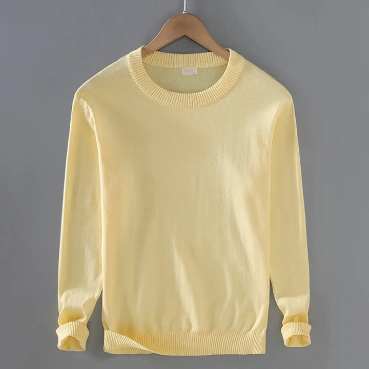 Buddha Stones Ribbed Design Pure Cotton Thermal Men’s Crew Neck Long Sleeve Sweater - LightYellow / US/UK/AU36，EU46 (L)