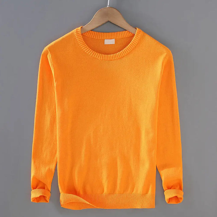 Buddha Stones Ribbed Design Pure Cotton Thermal Men’s Crew Neck Long Sleeve Sweater - Orange / US/UK/AU36，EU46 (L)