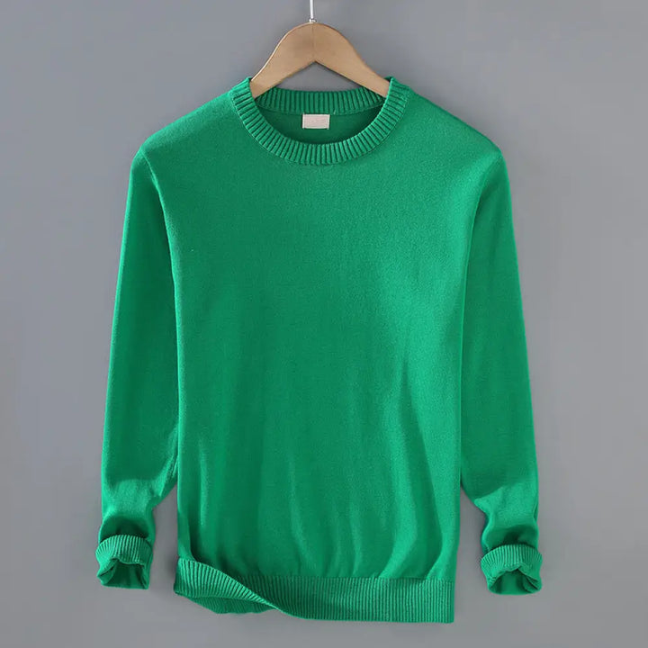Buddha Stones Ribbed Design Pure Cotton Thermal Men’s Crew Neck Long Sleeve Sweater - SpringGreen / US/UK/AU36，EU46 (L)
