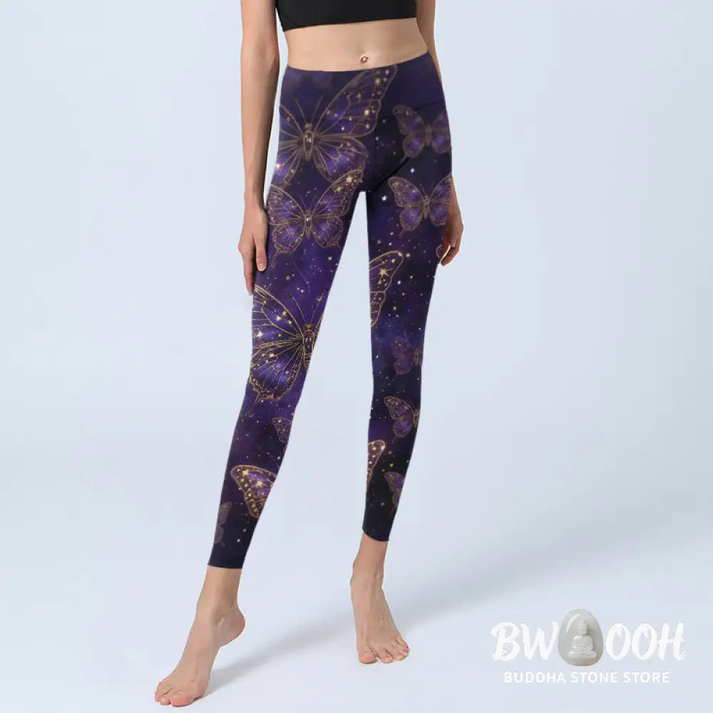 Buddha Stones Romantic Style Butterfly Pattern Print Gym Leggings Women&