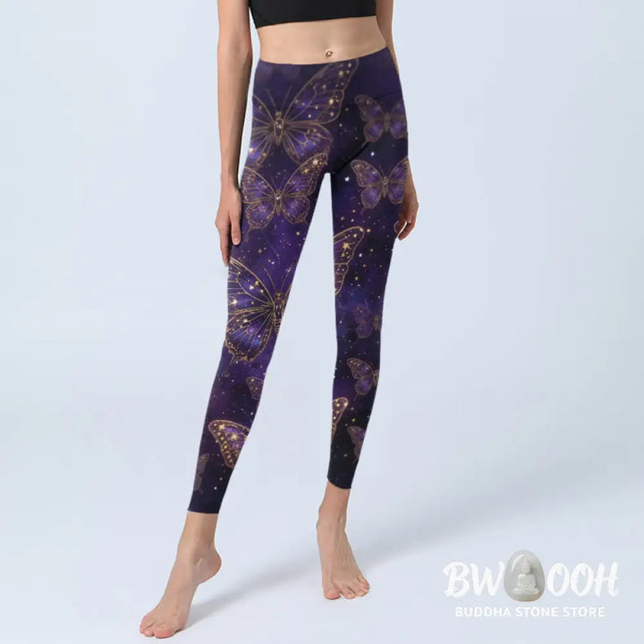 Buddha Stones Romantic Style Butterfly Pattern Print Gym Leggings Women&
