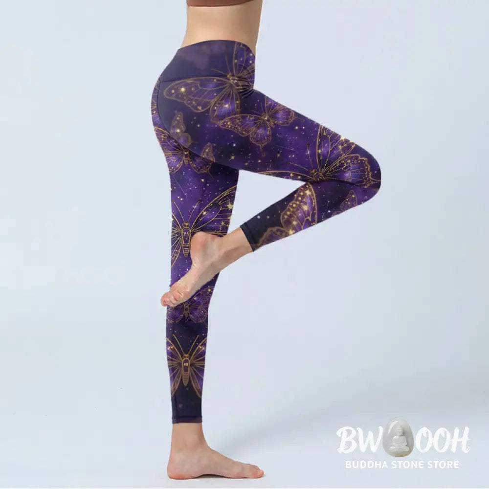 Buddha Stones Romantic Style Butterfly Pattern Print Gym Leggings Women&