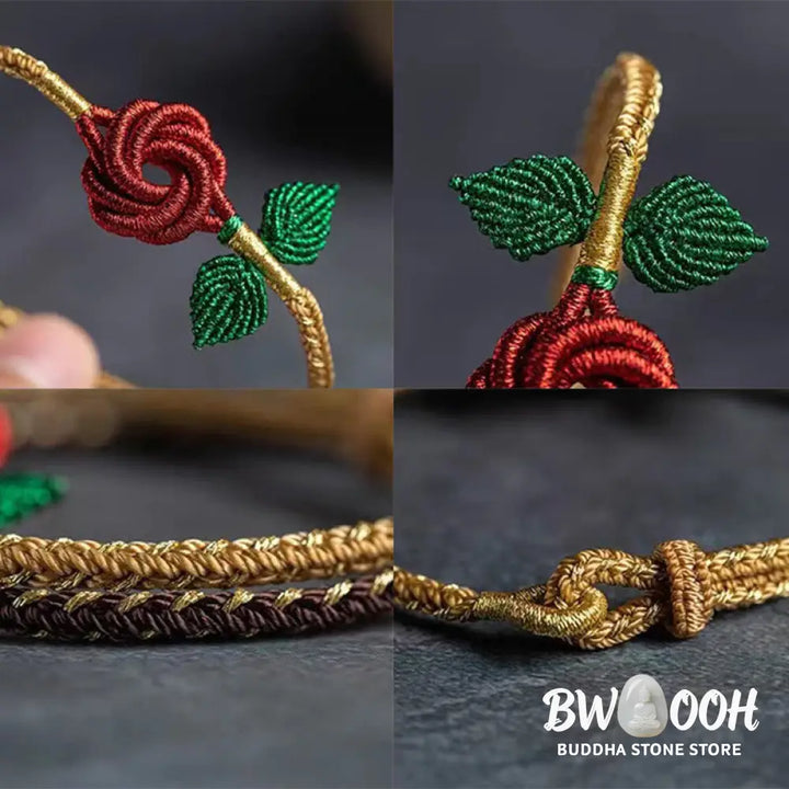 Buddha Stones Rose Flower Rope Eight Thread Peace Knot Luck Handmade Bracelet - BWOOOH - Bracelet