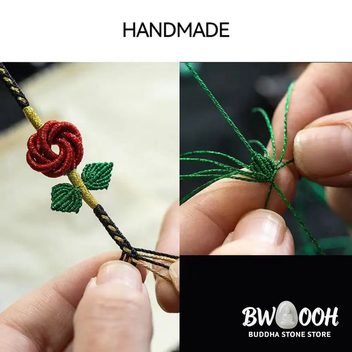 Buddha Stones Rose Flower Rope Eight Thread Peace Knot Luck Handmade Bracelet - BWOOOH - Bracelet