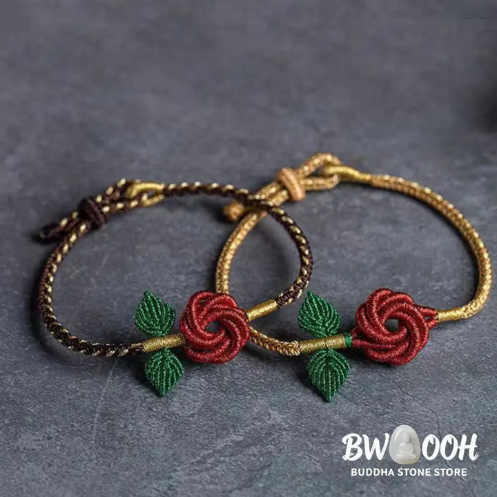 Buddha Stones Rose Flower Rope Eight Thread Peace Knot Luck Handmade Bracelet - BWOOOH - Bracelet