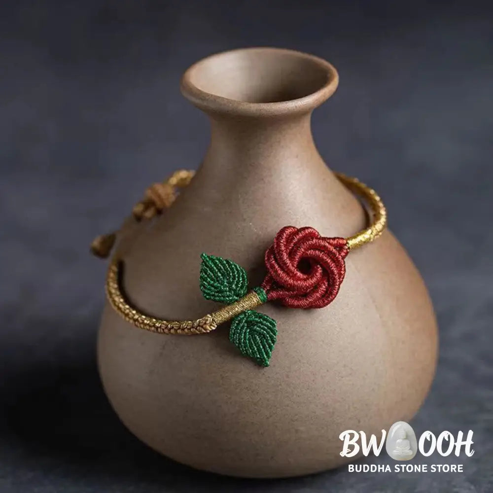 Buddha Stones Rose Flower Rope Eight Thread Peace Knot Luck Handmade Bracelet - BWOOOH - Bracelet