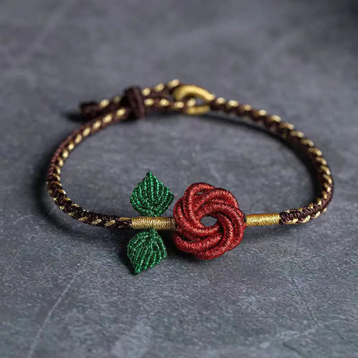 BWOOOH Rose Flower Rope Eight Thread Peace Knot Luck Handmade Bracelet - BWOOOH - Red Brown(Wrist Circumference