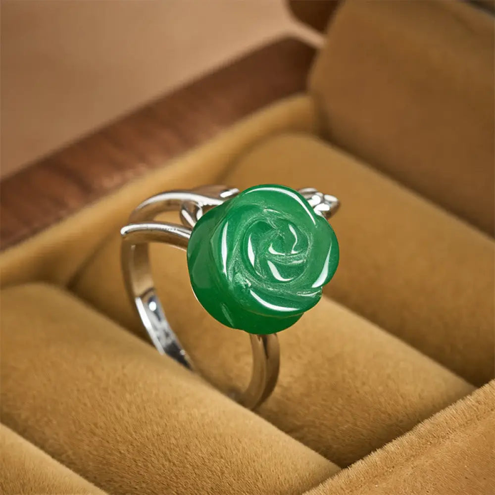 BWOOOH Rose Green Jasper Copper Plated Silver Adjustable Balance Ring — Jasper spiritual jewelry for spiritual healing and...