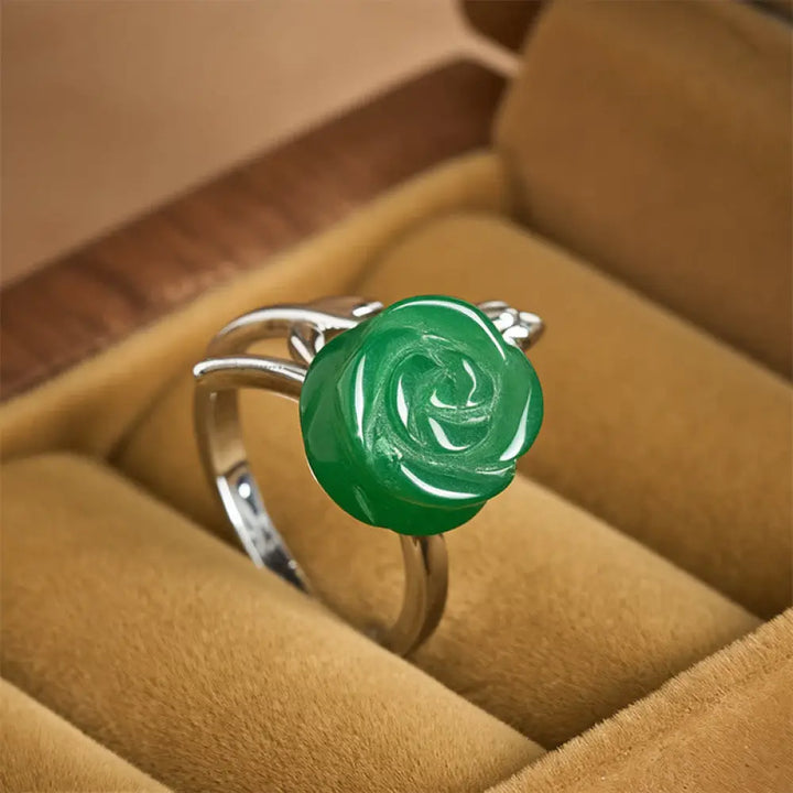 BWOOOH Rose Green Jasper Copper Plated Silver Adjustable Balance Ring — Jasper spiritual jewelry for spiritual healing and...