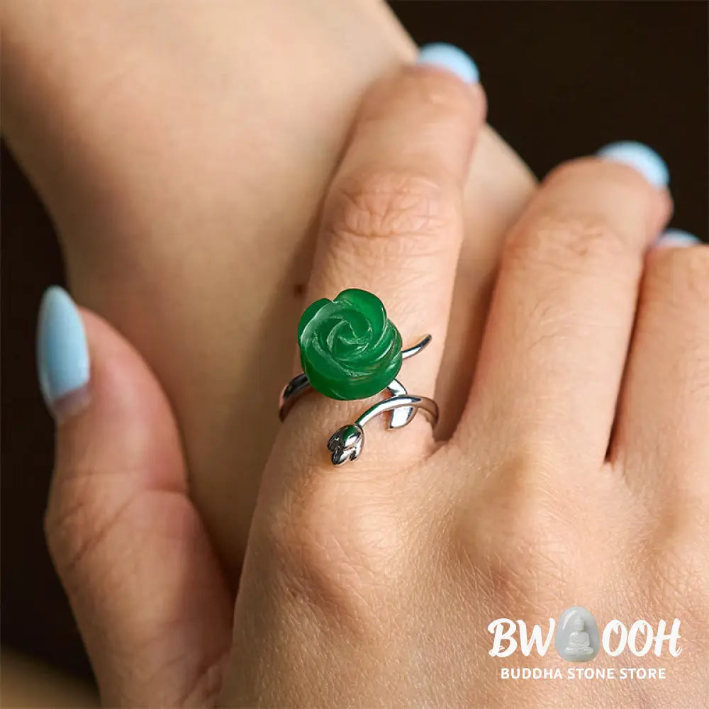 Buddha Stones Rose Green Jasper Copper Plated Silver Adjustable Balance Ring - Green Jasper(Adjustable) - Ring