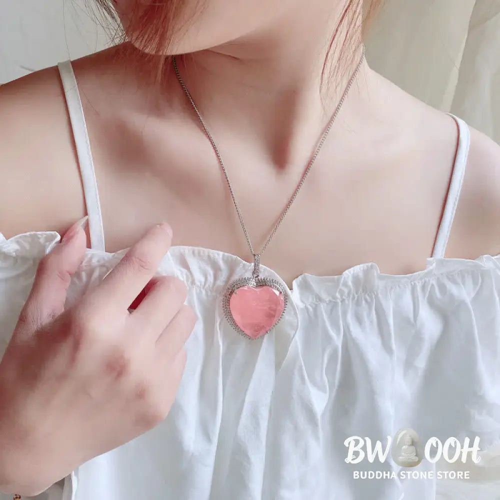 Buddha Stones Rose Quartz Crystal Love Heart Relationships Necklace Pendant - BWOOOH - Rose Quartz(Loving