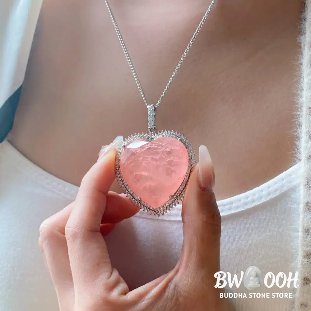 Buddha Stones Rose Quartz Crystal Love Heart Relationships Necklace Pendant - BWOOOH - Rose Quartz(Loving