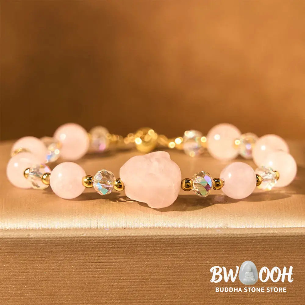 Buddha Stones Rose Quartz Crystal Rabbit Healing Chain Bracelet - BWOOOH - Rose Quartz(Wrist Circumference: 14-16cm)