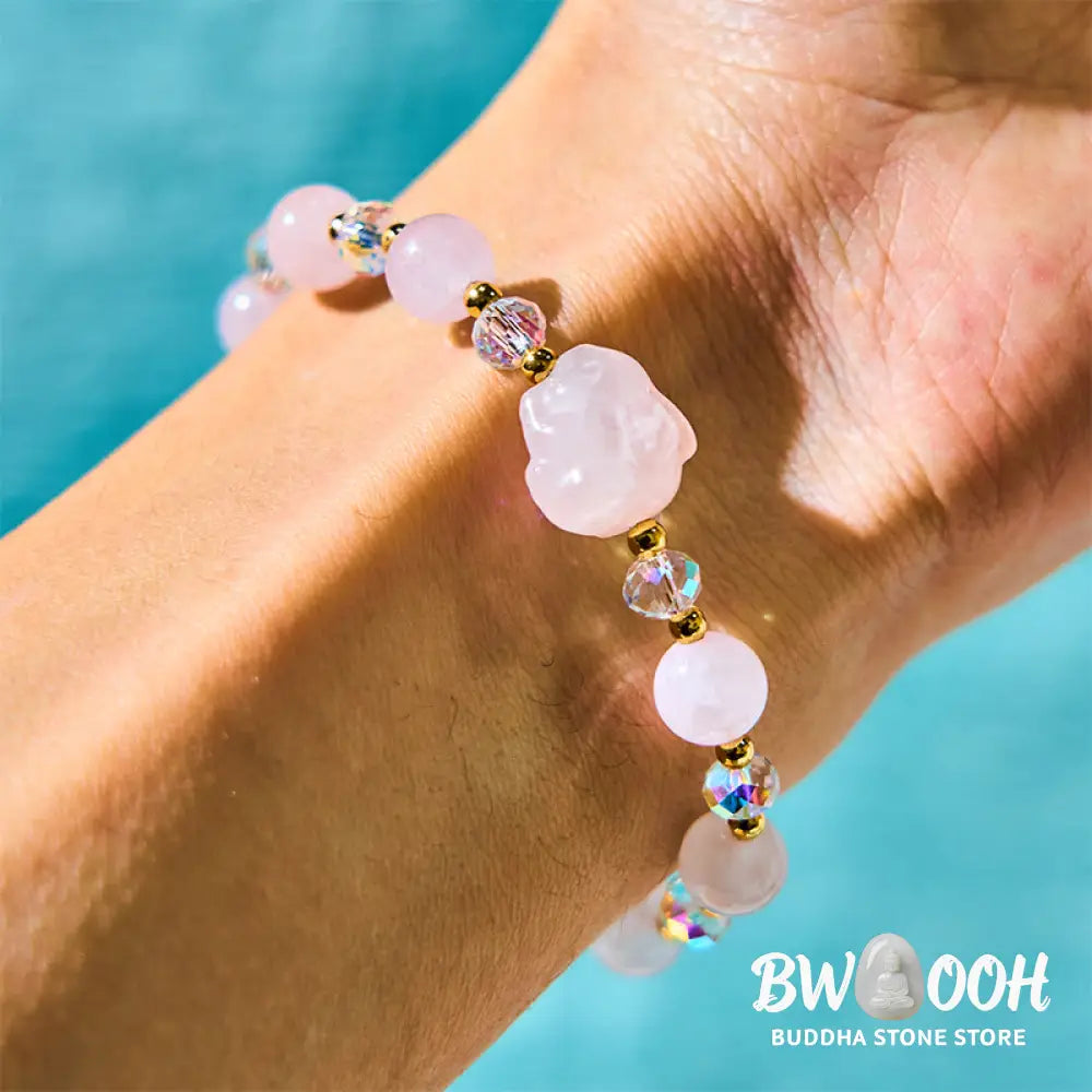 Buddha Stones Rose Quartz Crystal Rabbit Healing Chain Bracelet - BWOOOH - Rose Quartz(Wrist Circumference: 14-16cm)