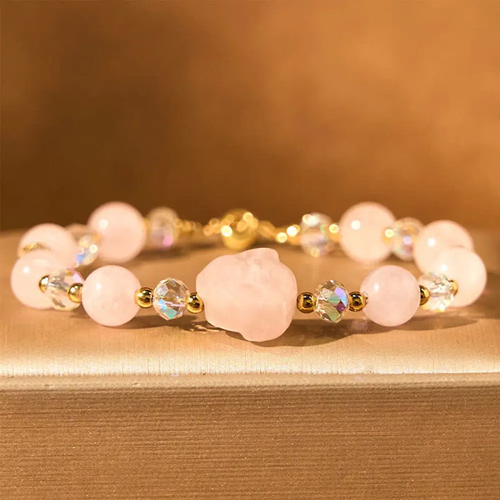 BWOOOH Rose Quartz Crystal Rabbit Healing Chain Bracelet — Rose Quartz crystal healing bracelet for spiritual healing and ...