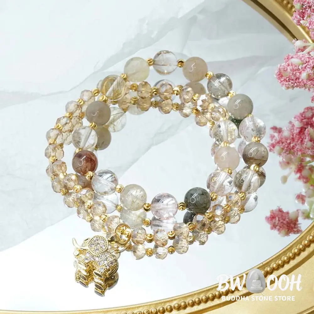 Buddha Stones Rose Quartz Elephant Healing Energy Charm Bracelet - BWOOOH - Bracelet
